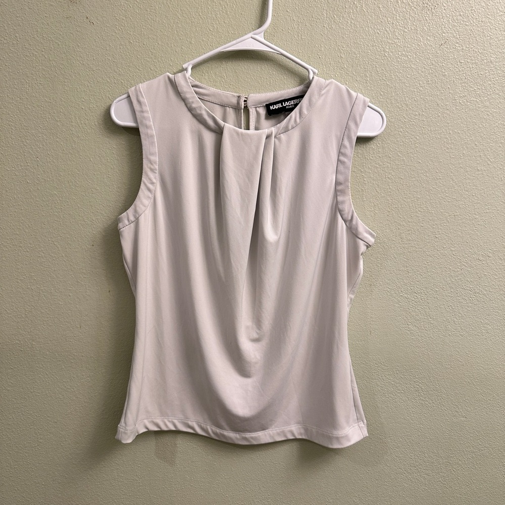 Karl Lagerfeld Pleated Sleeveless Blouse Size Small Light Gray